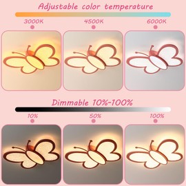 MDJYGB Dimmable LED Flush Mount Ceiling Light Fixture with Remote Control, 18.7Inch 36W Pink Butterfly Modern Ceiling Lamp for Girl Room Baby Kids Room Bedroom Nursery Dining Room Kitchen