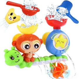 Juguetes de baño para niños pequeños bebés de 2 a 3 años de edad, niños niñas bañera juguete con 2 tazas de juguete fuertes ventosas, ideas caja de color