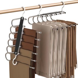 ABENNLY Perchas para Pantalones,Perchas Plegables Antideslizantes para Organizador de Clóset,para Ahorrar Espacio,6 Niveles Multifuncionales para Colgar Pantalones,Bufanda,Corbata,Ropa(2 Unidades)