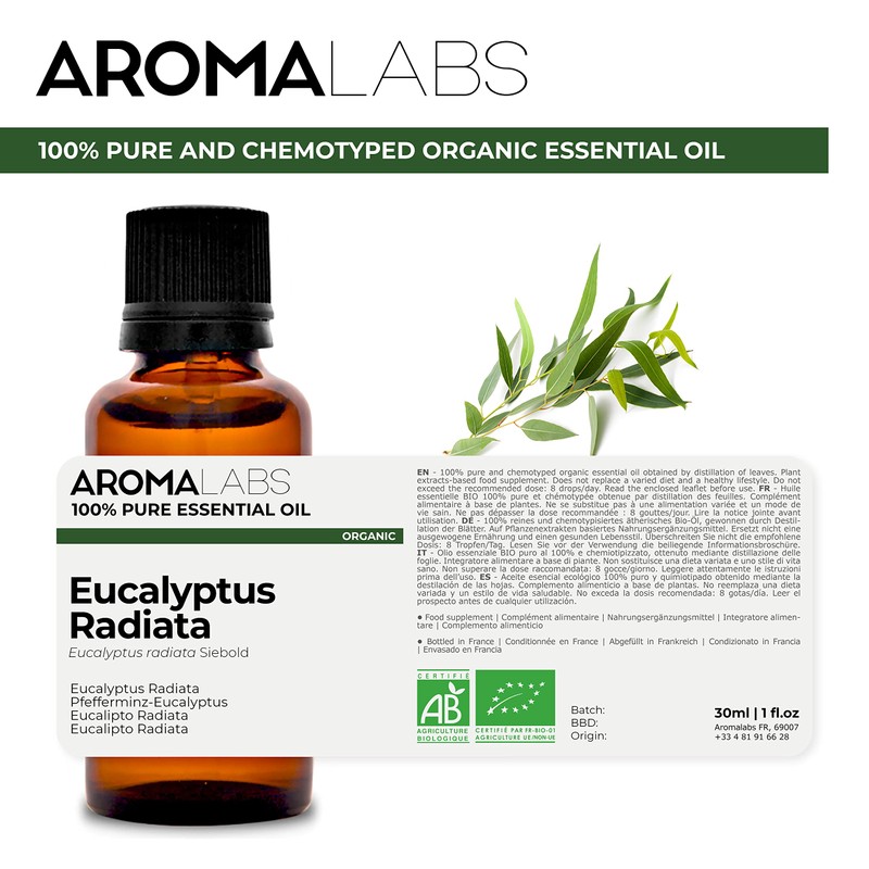 Organic Eucalyptus Radiata Essential Oil (30ml) - 100% Pure, Ecocert