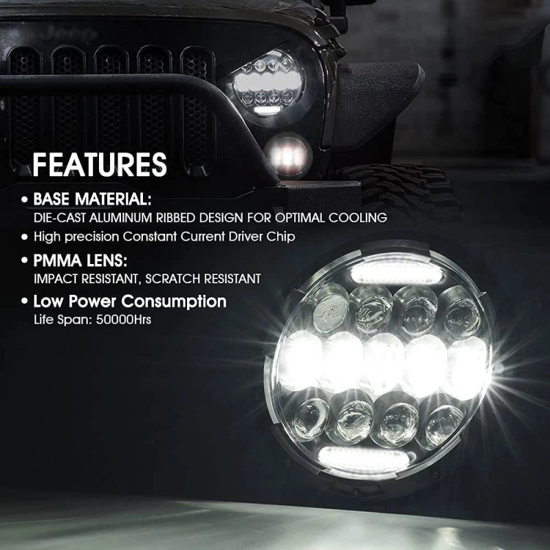 Unbranded 7inch Round LED Headlights Hi/Lo Sealed Beam 2x For