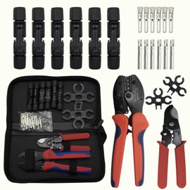 TOMSHIELE Solar PV Panel Crimping Tool Kit, with 6 Pairs Solar Connectors, Iron Wire Cable Cutter, Solar Spanner Wrenches, Solar Connector Crimper, Works for AWG10-14,2.5/4/6mm²