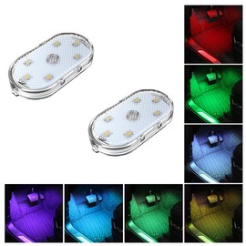 Car Interior Wireless Led Lights, 7-Colors Car Ambient Lighting with 6 Bright Led Lamp Beads, USB Rechargeable Car Interior Portable Magnetic Car Reading Light Night Light (2PCS)