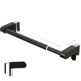VEHHE Kitchen Towel Holder, Retractable Kitchen Towel Rack, Hooks Adjustable to Cabinet Door Thickness, Dish Towels Holder with EVA Pad, Over The Door Towels Rack, L10.4~16.9 X W2.8 X H2.4 in (Black)
