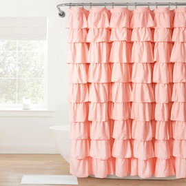 Lush Decor Ruffle Shower Curtain | Floral Textured Vintage Chic Farmhouse Style Design, Blush, 72" x 72"