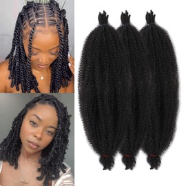 ZRQ 3 Packs Springy Afro Twist Hair For Distressed Soft Locs Pre-Fluffed Marley Crochet Braiding Hair 16 Inch Black Spring Twist Synthetic Hair Extension For Women 8 Strands/Pack (1B#)