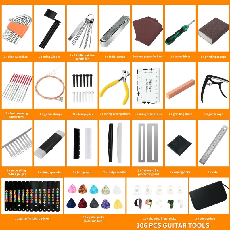 TIMDAM 106Pcs Guitar Tool Kit, Guitar Accessories Guitar Maintenance Kit,