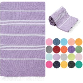 Park & Oz Turkish Peshtemal Beach Towels, 100% Cotton, Oversize 39x71 Lightweight, Fast Drying, Great for Travel, Yoga, Pool, Spa and Bath- Absorbent, Sand Free, Multipurpose Towel (Lilac)