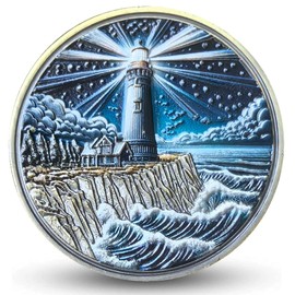Christian Challenge Coin - 1.57 Inch Lighthouse and Light of Life Design, Religious Inspirational Token with John 8:12 Verse, Faith and Hope Symbol