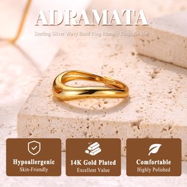 Adramata Ring 925 Silver Women's 14K Gold-Plated Adjustable Engagement Ring Women's Silver Engagement Rings Women Wavy Stacking Thumb Ring Rose Gold Band Ring Gold Silver Promise Ring Jewellery Gifts,