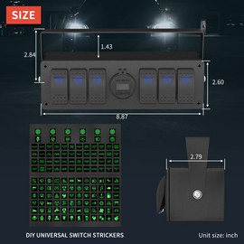 Joinfworld 6 Gang Rocker Switch Box Waterproof 12V SPST ON/Off lED Light Bar Switch Panel with Dual USB Outlet PD3.0 & QC3.0 Car USB Port for Boat Marine Automotive Car Truck RV UTV