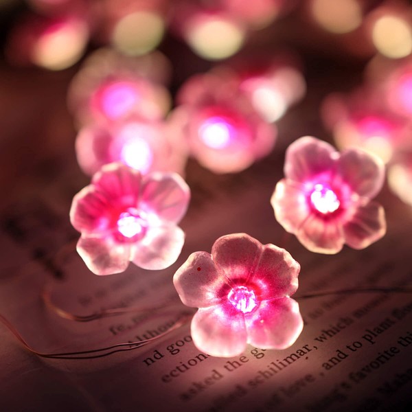 Guirnalda de luces de hadas de flor de cerezo Sakura, luces decorativas de flores rosadas, decoración moderna de 10 pies, 30 luces LED con temporizador de control remoto para recámara, guirnalda floral centros de mesa