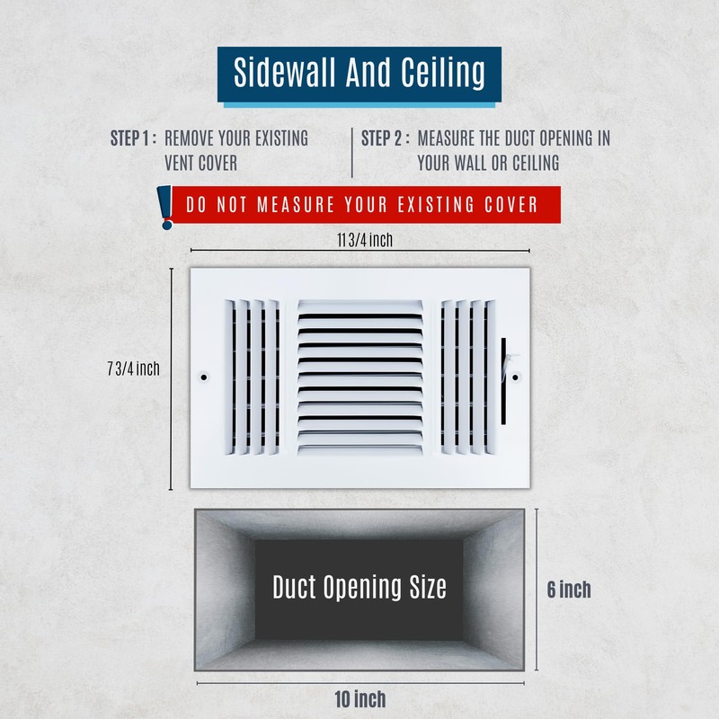 Fits 10x6 Duct Opening 3 Way Steel Air Supply Diffuser