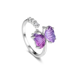 CrystalTears Silver Rings Women Adjustable Open Flourite Butterfly Ring Reiki Healing Crystals Amullet Spiritual Gifts, stone