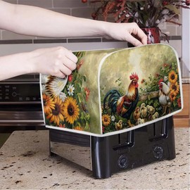ZDCUSTOM Resistant Covers with Top Hook Anti-Sputtering Bread Toaster Cover Toaster Dust Cover Washable Machine Cover Toaster Oven Cover Rooster Hen Sunflower