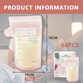 60 Stück Gefrierbeutel Muttermilch, Aufbewahrungsbeutel für Muttermilch, Muttermilchbeutel zum Einfrieren mit Doppelter Schicht Selbstdichtender Reißverschluss(Kann für Reisen Verwendet Werden)