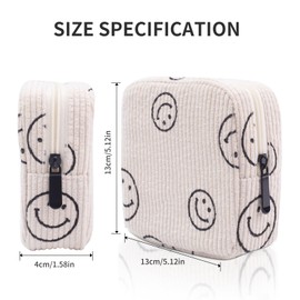 Teircno Sanitary Napkin Storage Bag,Preppy Corduroy Period Bag for Women, Cute Smiley Face,Portable Period Pouch with Zipper, Sanitary Pads Bag Tampons Holder for Purse, First Period