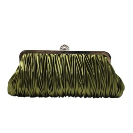 Tngan Women Pleated Satin Clutch Bride Purse Elegant Rhinestone Evening Bag Banquet Party Handbag, Army Green, Large