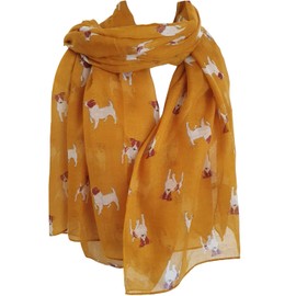 GlamLondon Jack Russell Print Scarf, Dogs Animal Womens Ladies Long Big Puppies Wrap (Mustard Yellow)