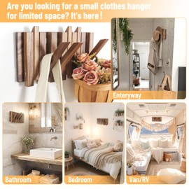 KYIAANY Coat Rack Wall for Farmhouse: Wood Rustic 6 Hooks Mount 10.4inch Retractable Wall Mounted for Small Spaces Entryway Hallway Bathroom for Hanging Jacket Towel Backpack Bag