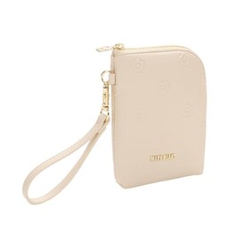 MARY QUANT Simple Embossed Daisy Multi Pouch H 5.5 x W 3.5 x D 0.8 inches (14 x 9 x 2 cm), Strap 8.7 inches (22 cm), Beige