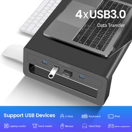 Vaydeer Dual Monitor Stand Computer Riser with USB 3.0 Hub Ports, Double Metal Stand for 2 Computer, TV, PC, Printer, Multi Media Speaker, Multifunctional Desktop Organizer