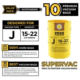 10 Pack, 15-22 Gallon Filter Bags for Shop Vac Vacuum - Type J 90673 - High-Efficiency Vacuum Bags