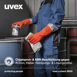 Uvex u-chem 3500, 1 pair - chemical protection gloves against acetone, cleaning agents, glue and solvents - robust and flexible - orange