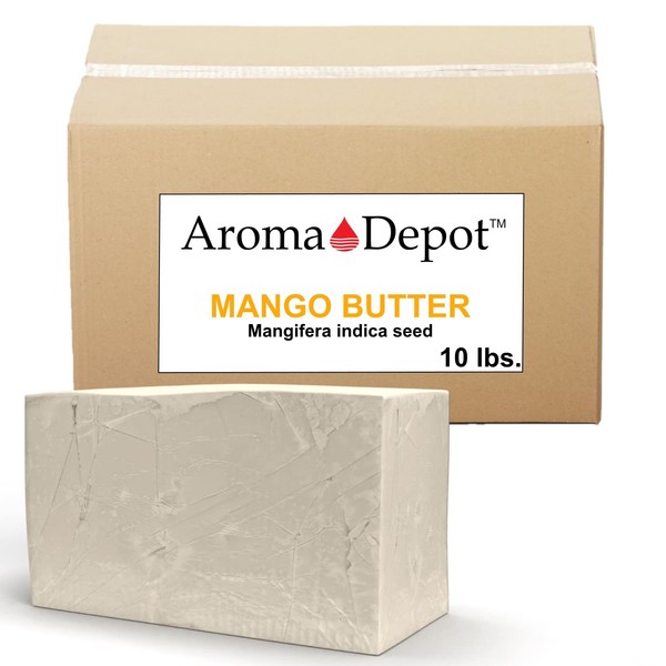 Aroma Depot 10 lb. Raw Mango Butter Unrefined 100% Natural Pure Great for Skin, Body, Hair Care. DYI Body Butter, Lotions, Creams Reduces Fine Lines, Wrinkles, used for eczema psoriasis (10 lbs.)