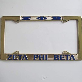 Zeta Phi Beta Brass Plated Metal License Plate Frame, gold
