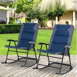 Outsunny 2 Set Blue Chair Rocking Outdoor Camping Rocker Folding Foldable Padded Pillow