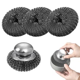 YANYULI Stainless Steel Scrubbers, Metal Scrubbers, Handle, Main Unit + 4 Replacements, Strong, Scrubbing Removal, Dishwashing, Sink Cleaning
