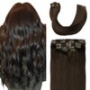 Clip-In Real Hair Extensions, Dark Brown, 35 cm, 6 Pieces,