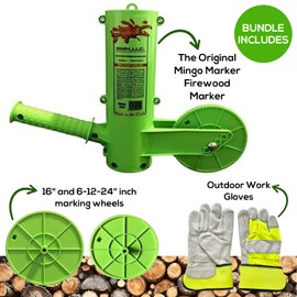 Mingo Marker Firewood Measuring Tool,Includes 6-12-24" and 16" Marking Wheels and Outdoor Work Gloves,Wood Cutting Equipment,Firewood Measuring Tool For Chainsaw,Log Notching Tool,Campfire Gloves