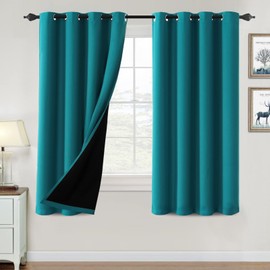 H.VERSAILTEX 100% Blackout Curtains for Bedroom Thermal Insulated Blackout Curtains 63 inch Length Heat and Full Light Blocking Curtains for Living Room with Black Liner 2 Panels, Turquoise Blue