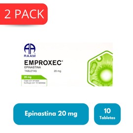 Epinastina 20 mg Caja con 10 Tabletas RAAM Laboratorios | Antihistamínico | Tratamiento de alergias | Alergia estacional | Medicamento Genérico de Flurinol, Presentación: (2 pack, 2, unidad)