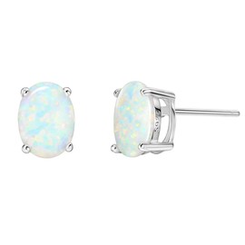 Michooyel Sterling Silver Opal Stud Earrings for Women Solitaire 6x8mm Oval Cut Opal Gemstone Women's Earrings