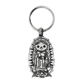 llavero Metálico tallado con la representación de la Virgen de Guadalupe. (Plateado)