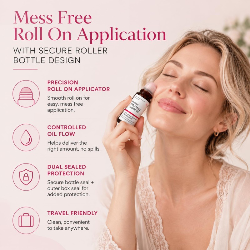 Organic Castor Oil Roll On with Rose Quartz Roller Ball,