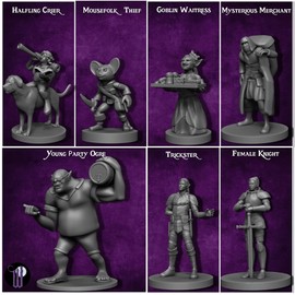 Newcombie Newcombie Wildspire 58 Fantasy Miniatures Set Townsfolk Characters for DND Miniatures Bulk 28mm Dungeons and Dragons Miniatures | for DND Minis and D&D Miniatures I Character Sheets & Quests