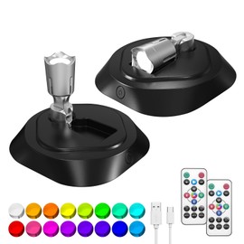 Spot Light Indoor, LED Wireless Spotlight with Remote Control, 16color RGB Color Changing Battery Powered Spotlight with Timer Dimmable Indoor Accent Lighting for Artwork Painting (RGB 2 Pack Black)
