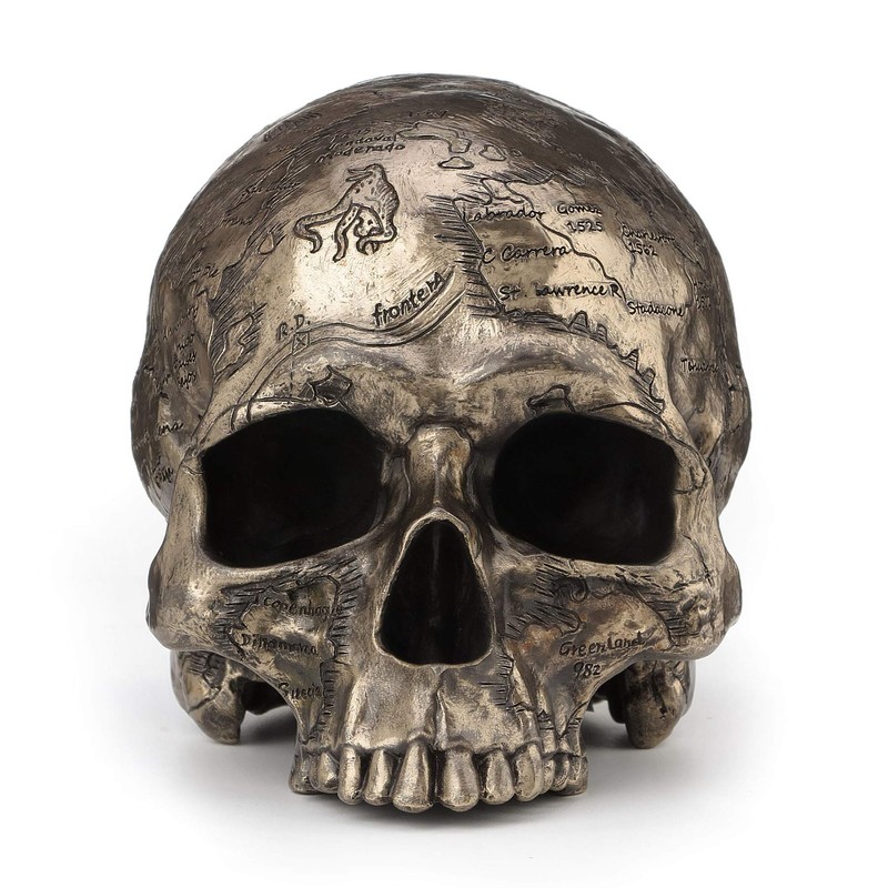 Veronese Design Bronze Finish Craniumography Old Treasure Map On Skull