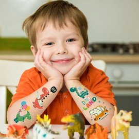Leesgel Tattoo Children's Dino Birthday Decoration, Pack of 165 Luminous Dinosaur Temporary Tattoo Stickers, Children's Tattoos, Boys, Party Bags, Children's Birthday Party Gifts, Boys Dino Toy, Party
