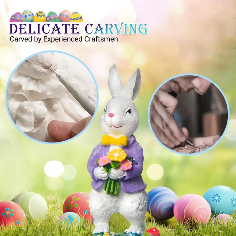 Easter Snow Globe, 9.4" Bunny Snow Lanterns with 6Hr Timer,