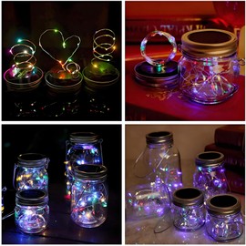 VOOKRY 12 Pack Solar Mason Jar Lights, 30 LED Mason Jar Lids Waterproof Firefly Fairy String Lights with 12 Hangers(No Jars), for Outdoor Patio Garden Yard Lawn Party Wedding Decoration - Multicolor