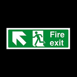 2x Fire Exit Arrow Left Up Sign 300mm x 100mm - Plastic Sign