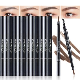12 Pcs Eyebrow Pencils 2 in 1 Tip-and-Brush Eyebrow Pencil with Retractable and Waterproof Eyebrow Pencil for Women and Beginners (Light Brown)