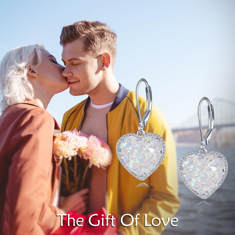 YONFQE White Heart Earrings S925 Sterling Silver White Tassel Heart