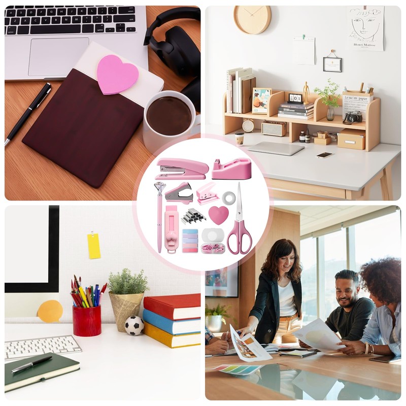 Rosa Bürobedarf, Tischhefter mit Zwei Stifte, Büroartikel Set mit Hefter,Klebebandabroller,