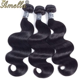 Amella Hair 8A Unprocessed Brazilian Human Hair Bundles With Frontal Closure (16 18 20+16Frontal,Natural Black) Brazilian Body Wave With 13x4 Lace Frontal Closure Pre Plucked